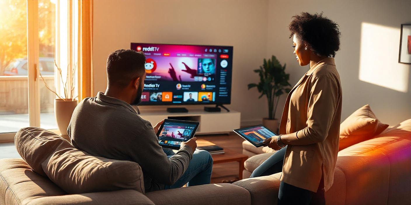 Familie genießt IPTV auf einem großen Fernseher im Wohnzimmer