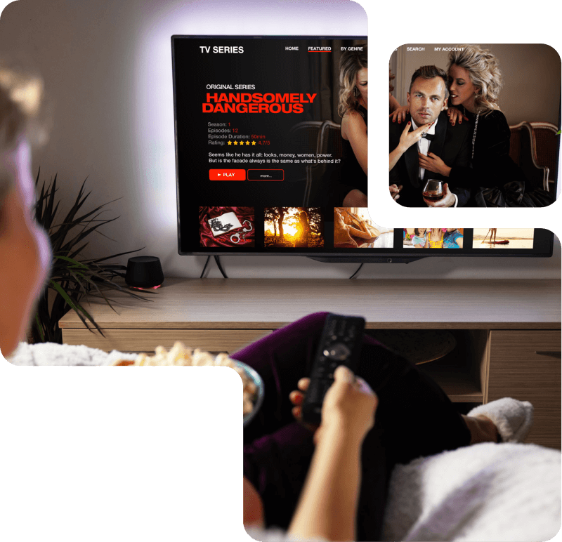 Hand hält IPTV Fernbedienung - IPTV Deutschland Service
